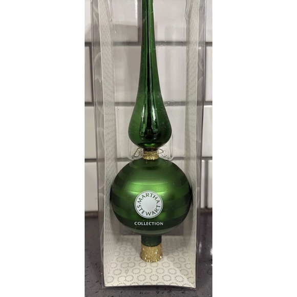 Martha Stewart Tree Topper Green Glitter Spire Finial Iridescent 12" Christmas - Picture 2 of 8